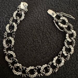 Black Onyx and Cubic Zirconia Linking Circles Bracelet 7.25”